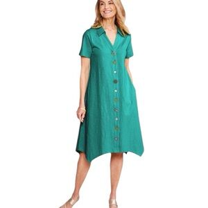 Soft Surroundings Dress Women’s Small Danielle  Teal Short Sleeve Shark Bite Hem